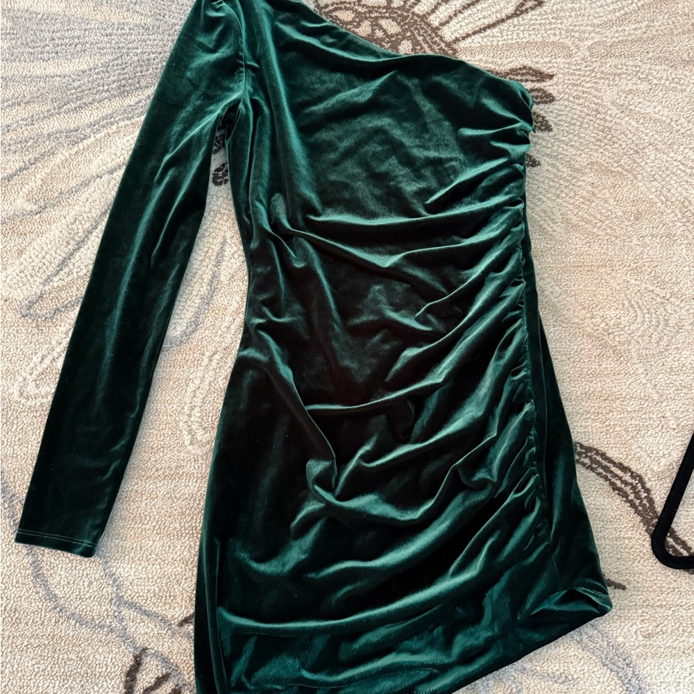 NBD Green Velvet One-Shoulder Mini Dress